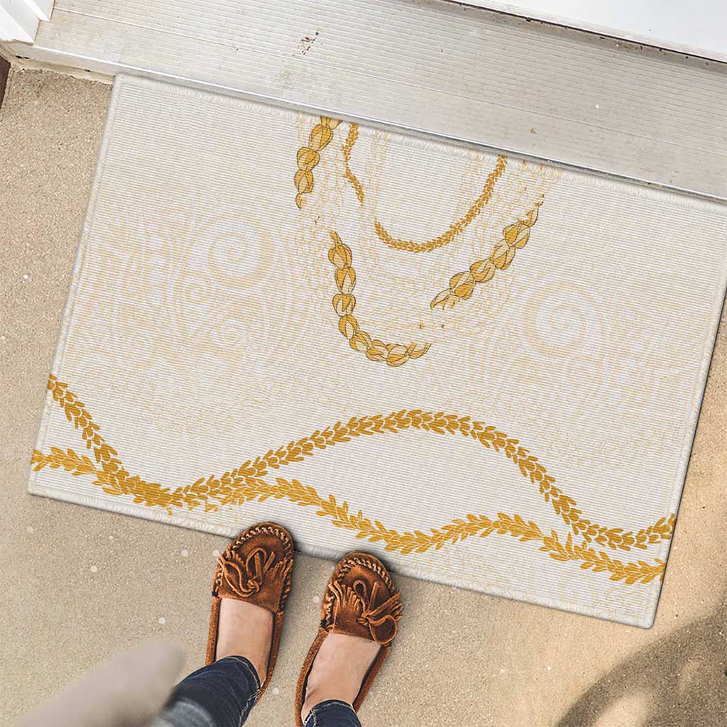 Aloha Lei Mikioi Rubber Doormat Gold Polynesian Tribal Tatau Pattern