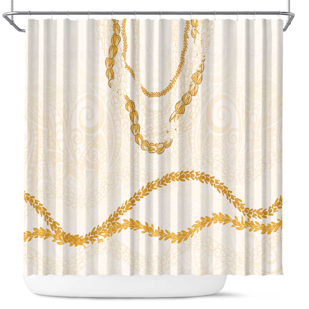 Aloha Lei Mikioi Shower Curtain Gold Polynesian Tribal Tatau Pattern