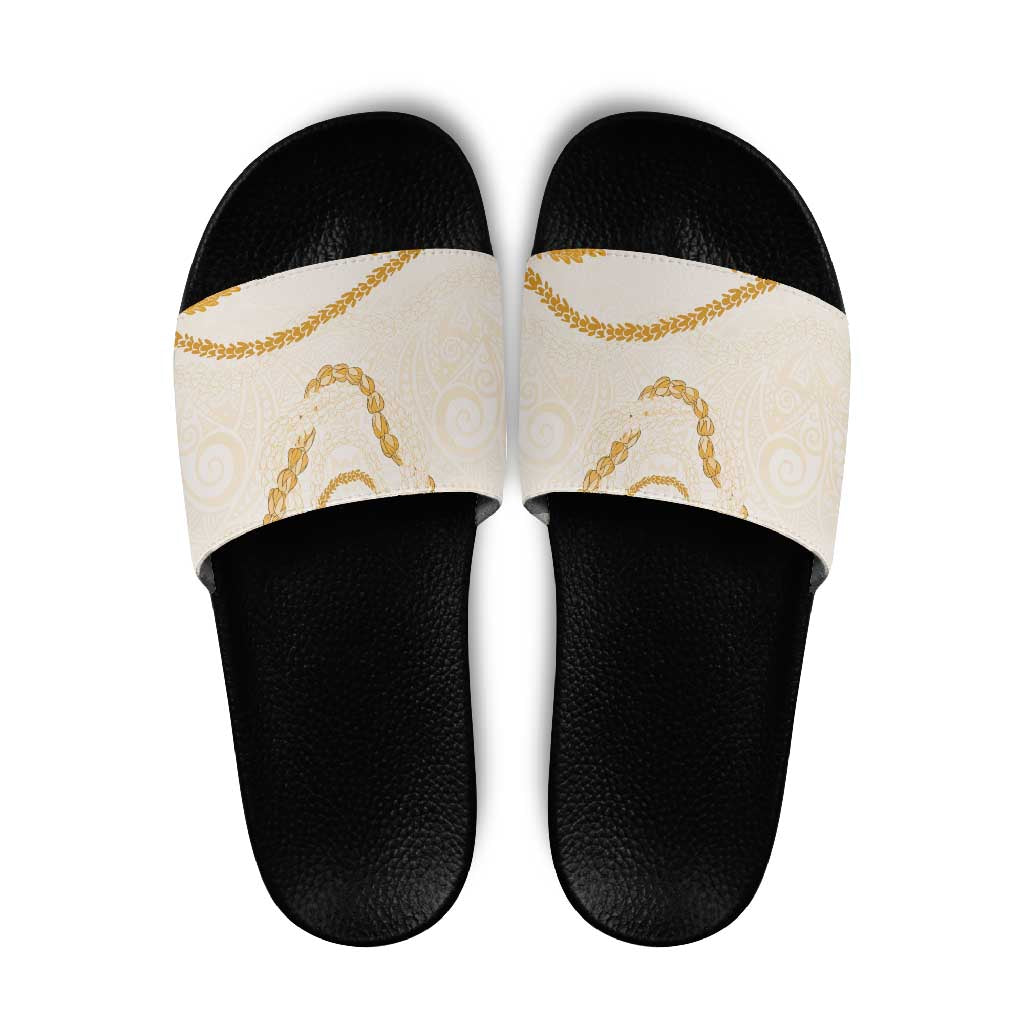 Aloha Lei Mikioi Slide Sandals Gold Polynesian Tribal Tatau Pattern LT9 Gold - Polynesian Pride