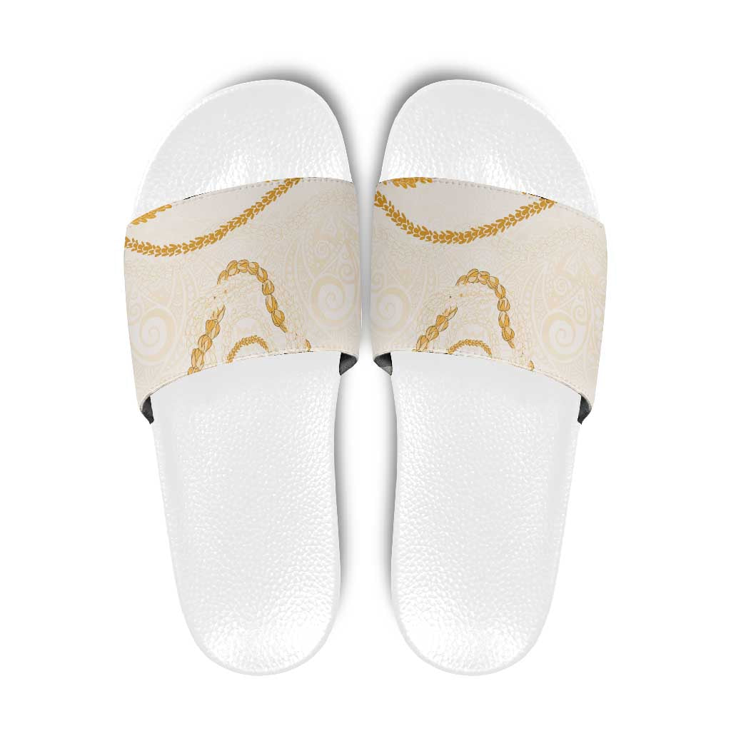 Aloha Lei Mikioi Slide Sandals Gold Polynesian Tribal Tatau Pattern LT9 Gold - Polynesian Pride