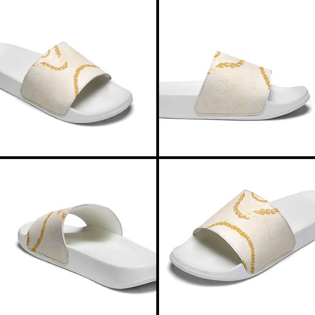 Aloha Lei Mikioi Slide Sandals Gold Polynesian Tribal Tatau Pattern LT9 - Polynesian Pride
