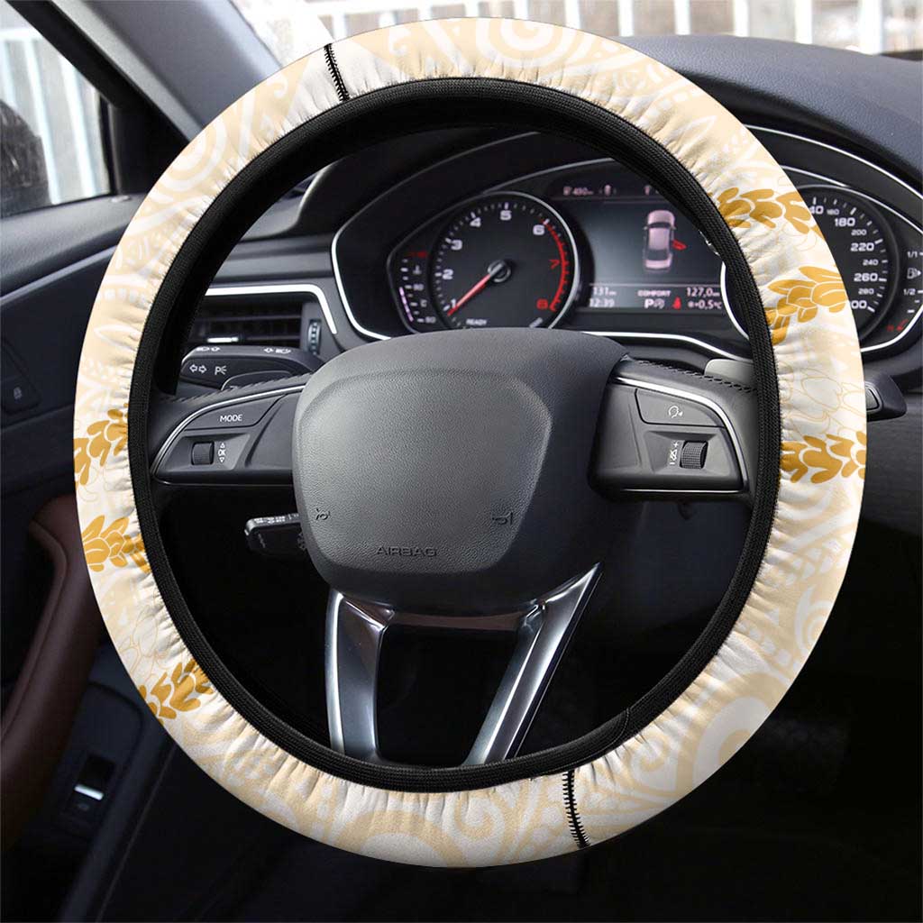Aloha Lei Mikioi Steering Wheel Cover Gold Polynesian Tribal Tatau Pattern