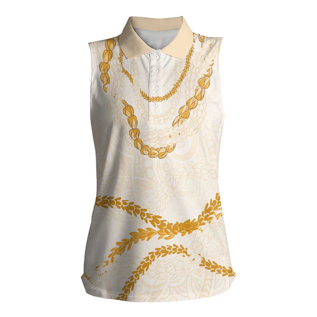 Aloha Lei Mikioi Women Sleeveless Polo Shirt Gold Polynesian Tribal Tatau Pattern LT9 Female Gold - Polynesian Pride
