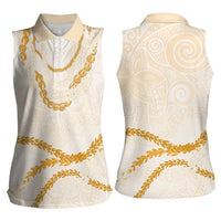 Aloha Lei Mikioi Women Sleeveless Polo Shirt Gold Polynesian Tribal Tatau Pattern LT9 - Polynesian Pride