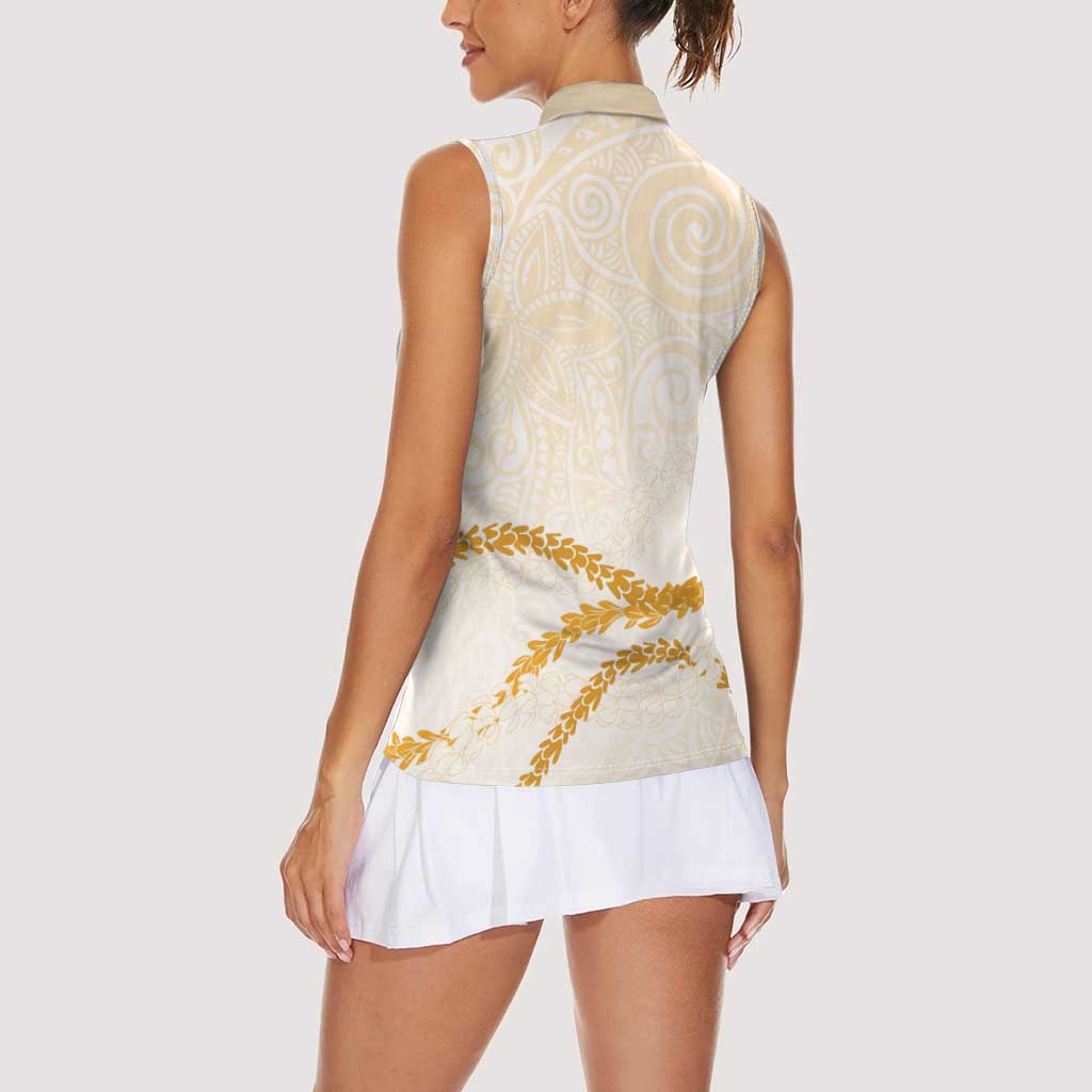 Aloha Lei Mikioi Women Sleeveless Polo Shirt Gold Polynesian Tribal Tatau Pattern LT9 - Polynesian Pride