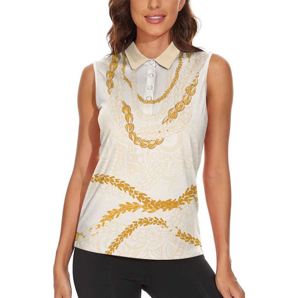 Aloha Lei Mikioi Women Sleeveless Polo Shirt Gold Polynesian Tribal Tatau Pattern LT9 - Polynesian Pride