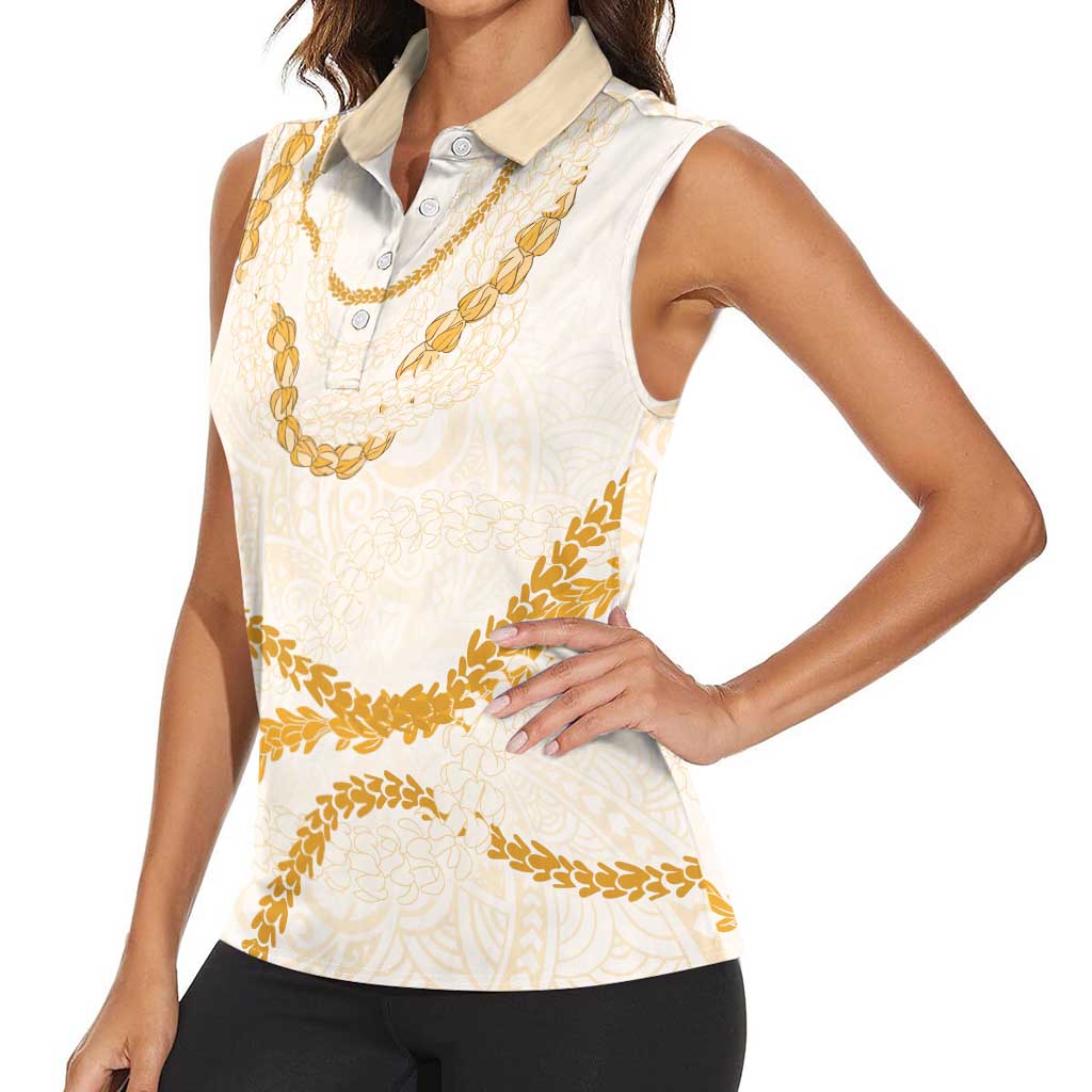 Aloha Lei Mikioi Women Sleeveless Polo Shirt Gold Polynesian Tribal Tatau Pattern LT9 - Polynesian Pride