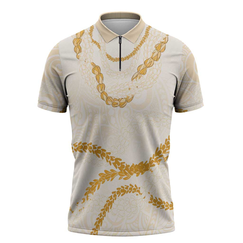 Aloha Lei Mikioi Zipper Polo Shirt Gold Polynesian Tribal Tatau Pattern LT9 Gold - Polynesian Pride