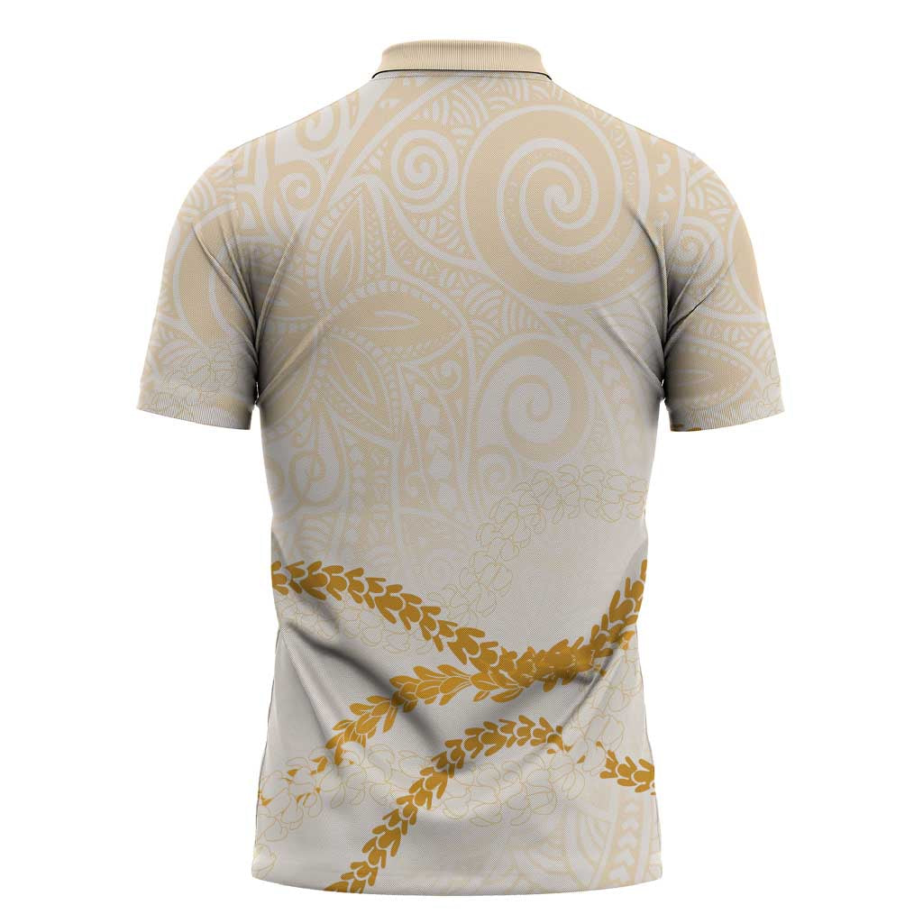 Aloha Lei Mikioi Zipper Polo Shirt Gold Polynesian Tribal Tatau Pattern LT9 - Polynesian Pride