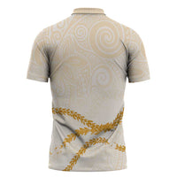 Aloha Lei Mikioi Zipper Polo Shirt Gold Polynesian Tribal Tatau Pattern LT9 - Polynesian Pride