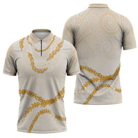 Aloha Lei Mikioi Zipper Polo Shirt Gold Polynesian Tribal Tatau Pattern LT9 - Polynesian Pride