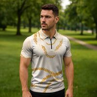 Aloha Lei Mikioi Zipper Polo Shirt Gold Polynesian Tribal Tatau Pattern LT9 - Polynesian Pride