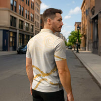 Aloha Lei Mikioi Zipper Polo Shirt Gold Polynesian Tribal Tatau Pattern LT9 - Polynesian Pride