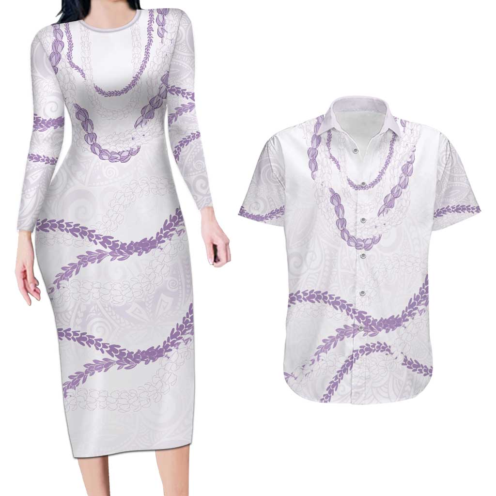 Aloha Lei Mikioi Couples Matching Long Sleeve Bodycon Dress and Hawaiian Shirt Purple Polynesian Tribal Tatau Pattern LT9 Purple - Polynesian Pride