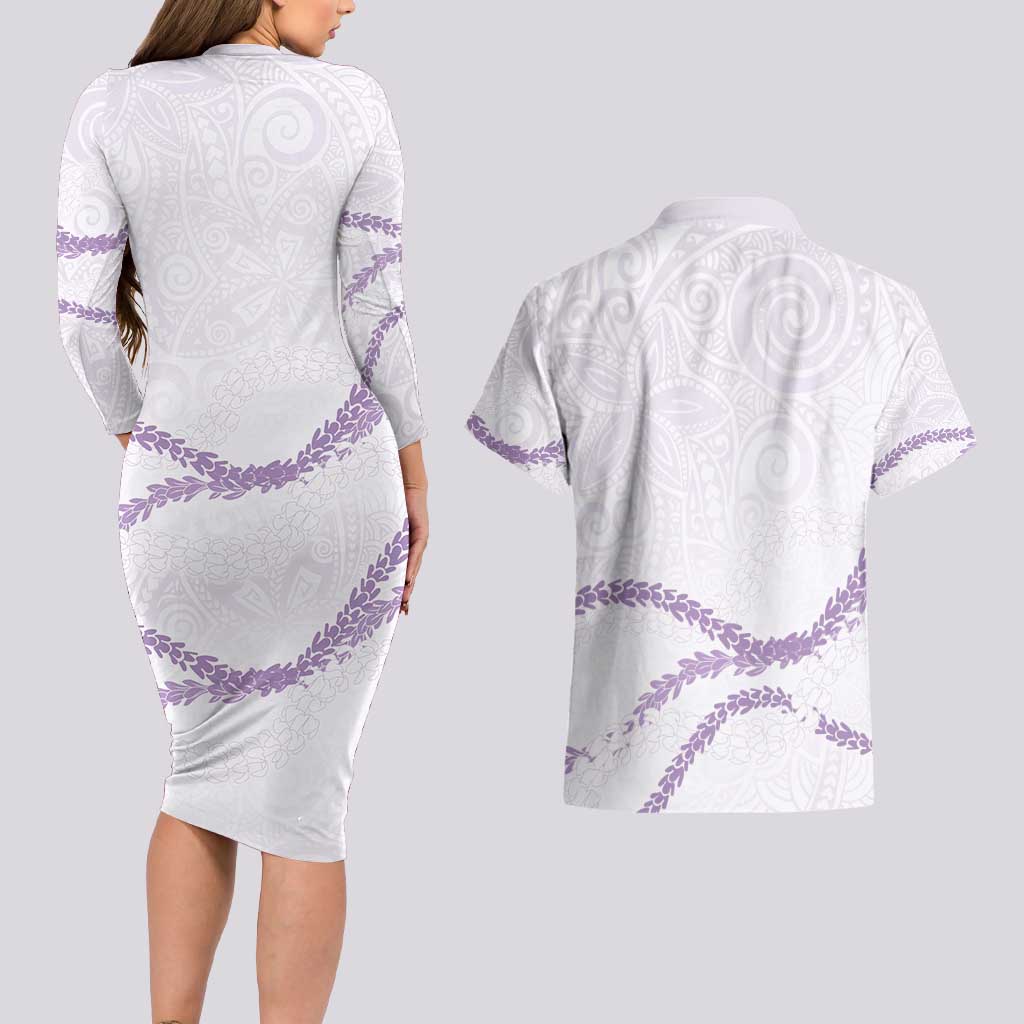 Aloha Lei Mikioi Couples Matching Long Sleeve Bodycon Dress and Hawaiian Shirt Purple Polynesian Tribal Tatau Pattern LT9 - Polynesian Pride