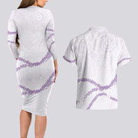 Aloha Lei Mikioi Couples Matching Long Sleeve Bodycon Dress and Hawaiian Shirt Purple Polynesian Tribal Tatau Pattern LT9 - Polynesian Pride