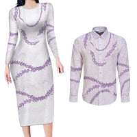 Aloha Lei Mikioi Couples Matching Long Sleeve Bodycon Dress and Long Sleeve Button Shirt Purple Polynesian Tribal Tatau Pattern LT9 Purple - Polynesian Pride