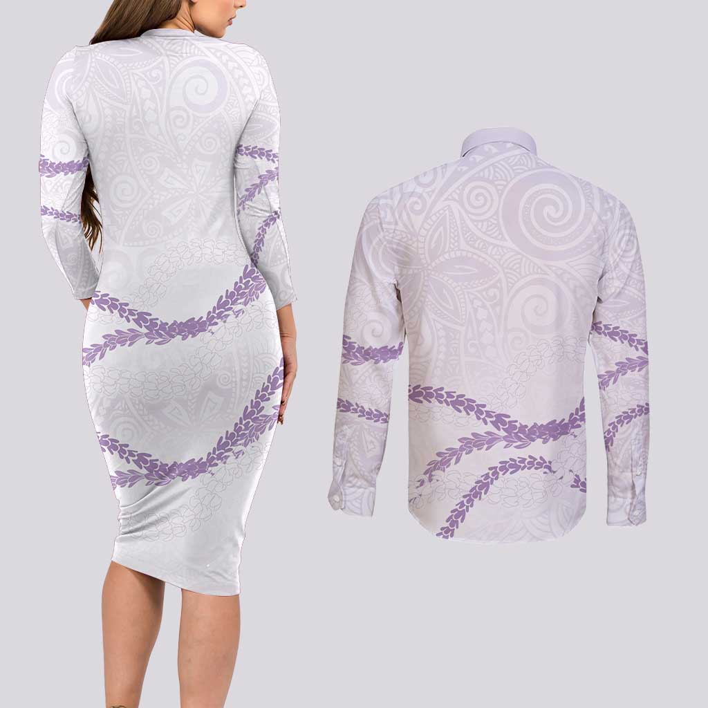 Aloha Lei Mikioi Couples Matching Long Sleeve Bodycon Dress and Long Sleeve Button Shirt Purple Polynesian Tribal Tatau Pattern LT9 - Polynesian Pride
