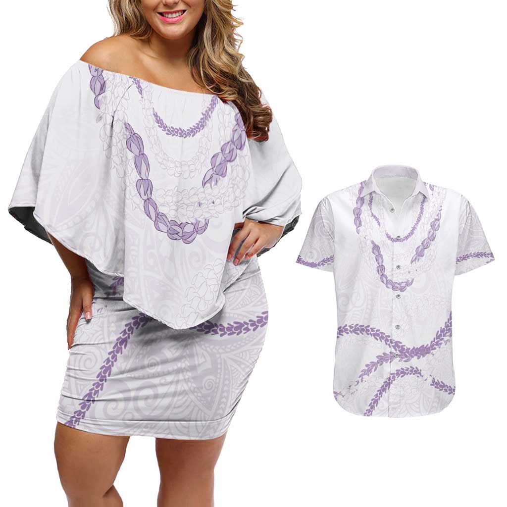 Aloha Lei Mikioi Couples Matching Off Shoulder Short Dress and Hawaiian Shirt Purple Polynesian Tribal Tatau Pattern LT9 Purple - Polynesian Pride
