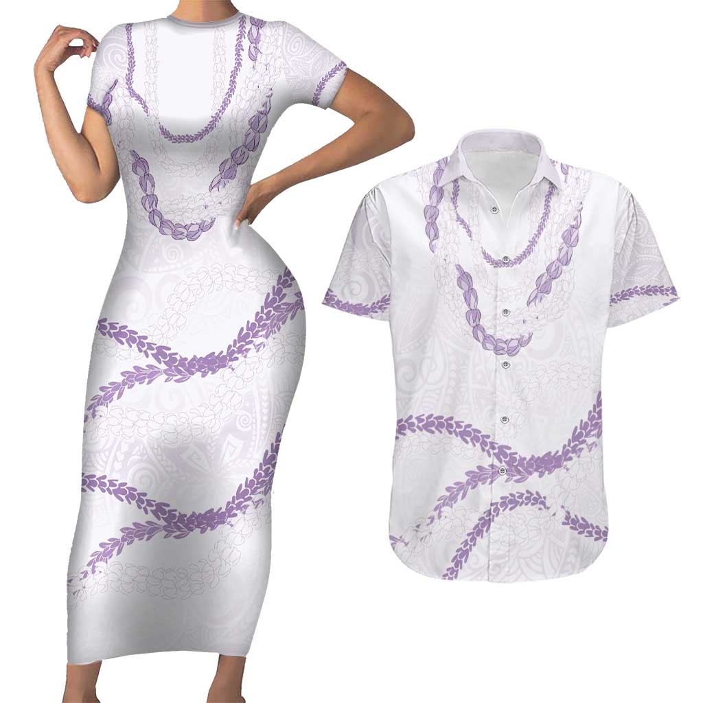 Aloha Lei Mikioi Couples Matching Short Sleeve Bodycon Dress and Hawaiian Shirt Purple Polynesian Tribal Tatau Pattern LT9 Purple - Polynesian Pride
