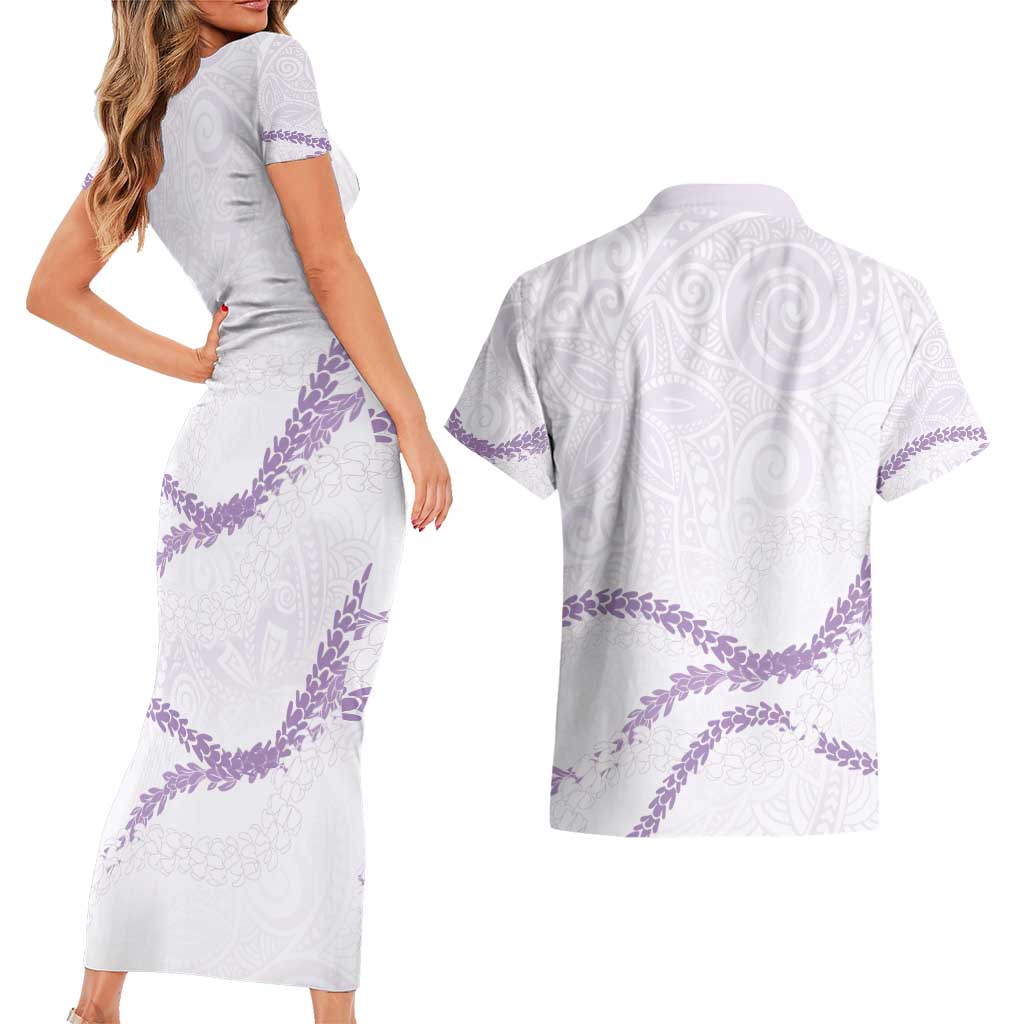 Aloha Lei Mikioi Couples Matching Short Sleeve Bodycon Dress and Hawaiian Shirt Purple Polynesian Tribal Tatau Pattern LT9 - Polynesian Pride