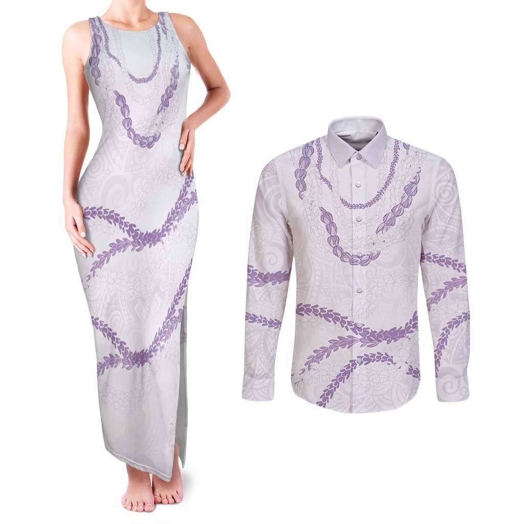 Aloha Lei Mikioi Couples Matching Tank Maxi Dress and Long Sleeve Button Shirt Purple Polynesian Tribal Tatau Pattern LT9 Purple - Polynesian Pride