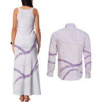 Aloha Lei Mikioi Couples Matching Tank Maxi Dress and Long Sleeve Button Shirt Purple Polynesian Tribal Tatau Pattern LT9 - Polynesian Pride