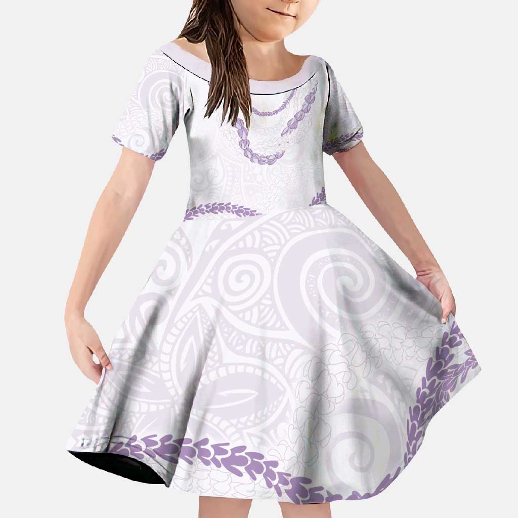 Aloha Lei Mikioi Family Matching Long Sleeve Bodycon Dress and Hawaiian Shirt Purple Polynesian Tribal Tatau Pattern LT9 Daughter's Dress Purple - Polynesian Pride