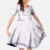 Aloha Lei Mikioi Family Matching Long Sleeve Bodycon Dress and Hawaiian Shirt Purple Polynesian Tribal Tatau Pattern LT9 Daughter's Dress Purple - Polynesian Pride