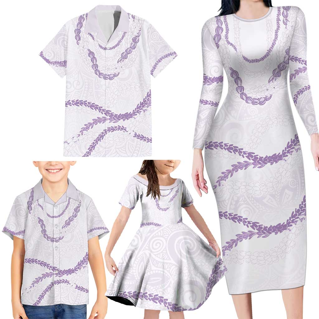 Aloha Lei Mikioi Family Matching Long Sleeve Bodycon Dress and Hawaiian Shirt Purple Polynesian Tribal Tatau Pattern LT9 - Polynesian Pride