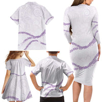 Aloha Lei Mikioi Family Matching Long Sleeve Bodycon Dress and Hawaiian Shirt Purple Polynesian Tribal Tatau Pattern LT9 - Polynesian Pride