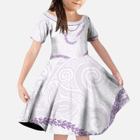 Aloha Lei Mikioi Family Matching Off The Shoulder Long Sleeve Dress and Hawaiian Shirt Purple Polynesian Tribal Tatau Pattern LT9 Daughter's Dress Purple - Polynesian Pride