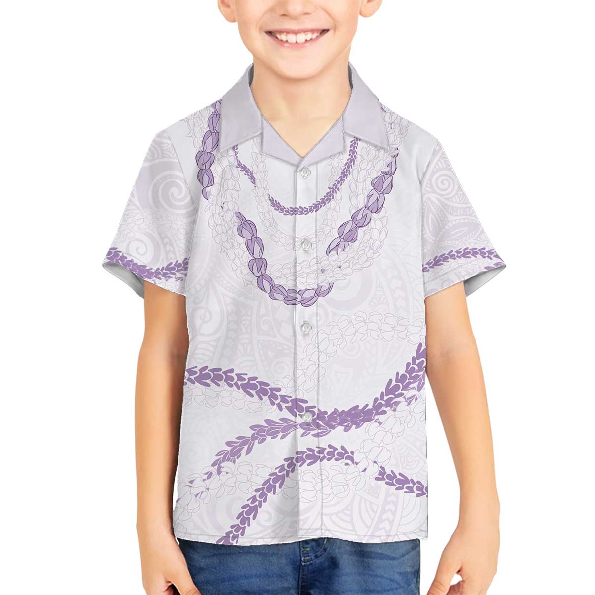 Aloha Lei Mikioi Family Matching Off The Shoulder Long Sleeve Dress and Hawaiian Shirt Purple Polynesian Tribal Tatau Pattern LT9 Son's Shirt Purple - Polynesian Pride