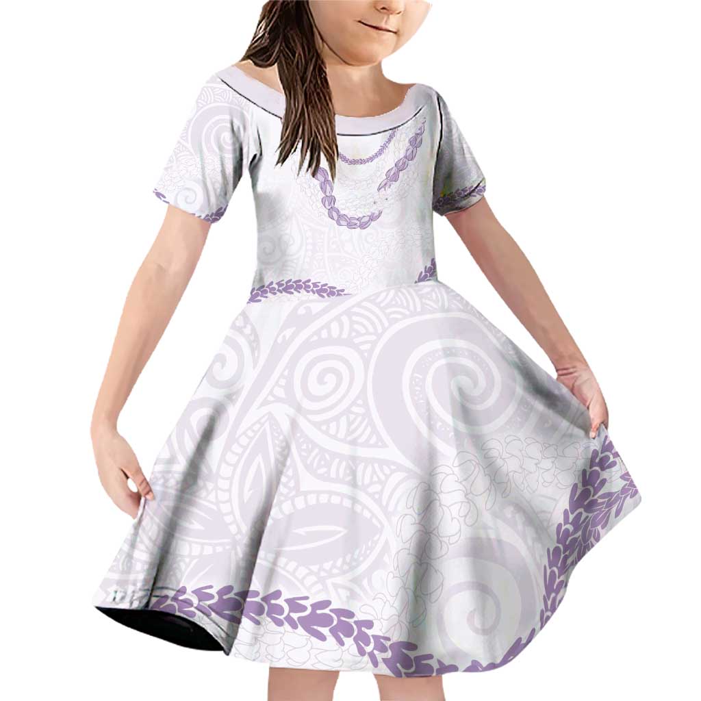 Aloha Lei Mikioi Family Matching Off Shoulder Short Dress and Hawaiian Shirt Purple Polynesian Tribal Tatau Pattern LT9 Daughter's Dress Purple - Polynesian Pride