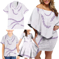 Aloha Lei Mikioi Family Matching Off Shoulder Short Dress and Hawaiian Shirt Purple Polynesian Tribal Tatau Pattern LT9 - Polynesian Pride