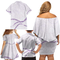 Aloha Lei Mikioi Family Matching Off Shoulder Short Dress and Hawaiian Shirt Purple Polynesian Tribal Tatau Pattern LT9 - Polynesian Pride