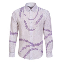 Aloha Lei Mikioi Family Matching Off Shoulder Short Dress and Hawaiian Shirt Purple Polynesian Tribal Tatau Pattern LT9 Dad's Shirt - Long Sleeve Purple - Polynesian Pride