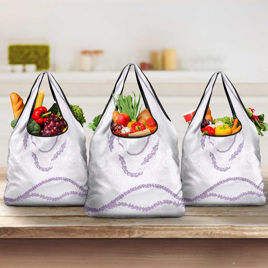 Aloha Lei Mikioi Grocery Bag Purple Polynesian Tribal Tatau Pattern