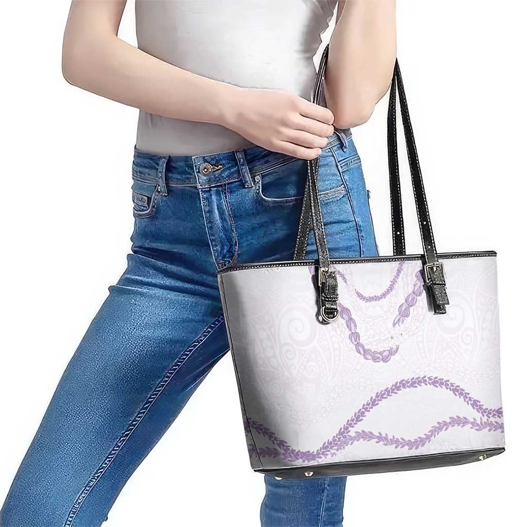 Aloha Lei Mikioi Leather Tote Bag Purple Polynesian Tribal Tatau Pattern