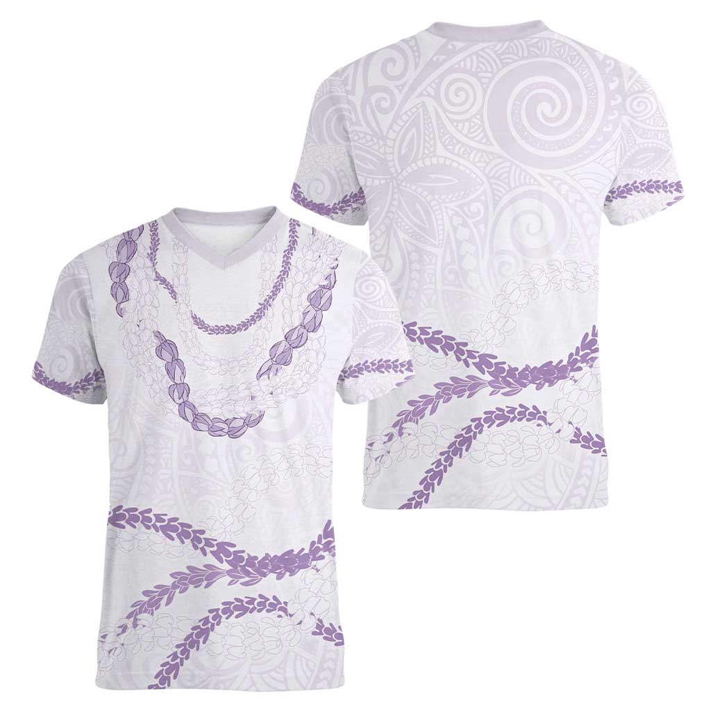 Aloha Lei Mikioi Women V-Neck T-Shirt Purple Polynesian Tribal Tatau Pattern LT9 - Polynesian Pride