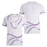 Aloha Lei Mikioi Women V-Neck T-Shirt Purple Polynesian Tribal Tatau Pattern LT9 - Polynesian Pride