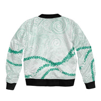 Aloha Lei Mikioi Bomber Jacket Sage Green Polynesian Tribal Tatau Pattern