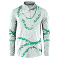 Aloha Lei Mikioi Button Sweatshirt Sage Green Polynesian Tribal Tatau Pattern