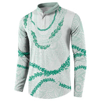 Aloha Lei Mikioi Button Sweatshirt Sage Green Polynesian Tribal Tatau Pattern