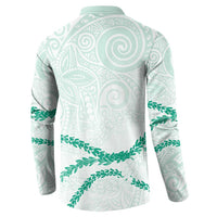 Aloha Lei Mikioi Button Sweatshirt Sage Green Polynesian Tribal Tatau Pattern
