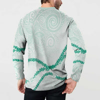 Aloha Lei Mikioi Button Sweatshirt Sage Green Polynesian Tribal Tatau Pattern