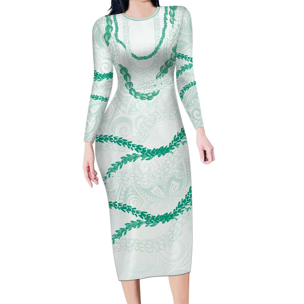 Aloha Lei Mikioi Family Matching Long Sleeve Bodycon Dress and Hawaiian Shirt Sage Green Polynesian Tribal Tatau Pattern LT9 Mom's Dress Green - Polynesian Pride