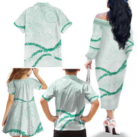 Aloha Lei Mikioi Family Matching Off The Shoulder Long Sleeve Dress and Hawaiian Shirt Sage Green Polynesian Tribal Tatau Pattern LT9 - Polynesian Pride