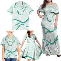 Aloha Lei Mikioi Family Matching Off Shoulder Maxi Dress and Hawaiian Shirt Sage Green Polynesian Tribal Tatau Pattern LT9 - Polynesian Pride