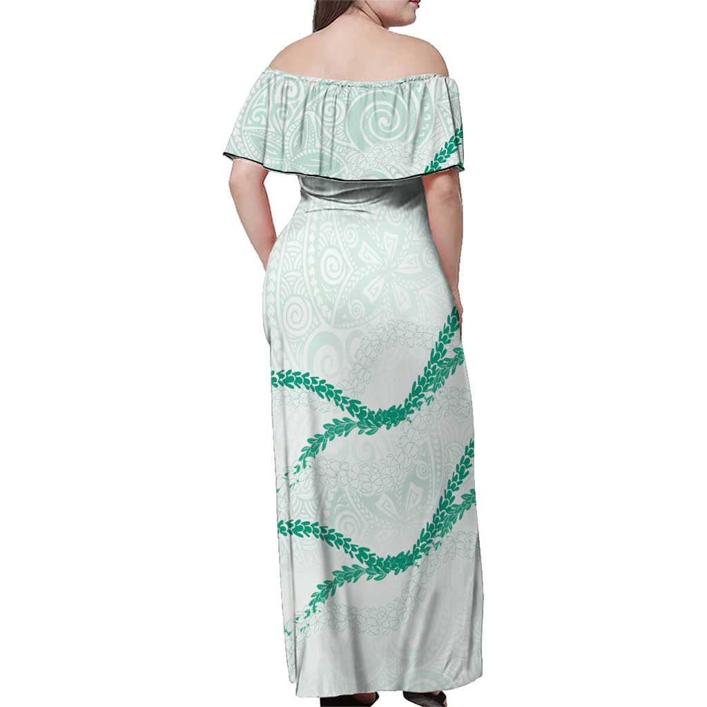 Aloha Lei Mikioi Family Matching Off Shoulder Maxi Dress and Hawaiian Shirt Sage Green Polynesian Tribal Tatau Pattern LT9 - Polynesian Pride